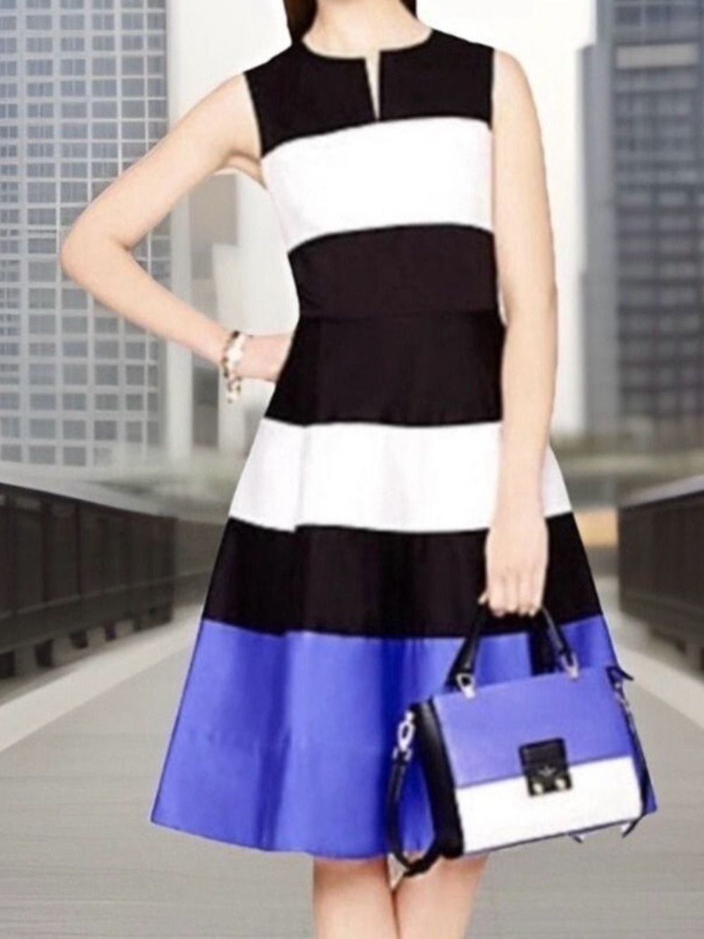 Kate Spade Corley Colorblock Fit & Flare Midi Dress Size 2 Luxury Party Pockets